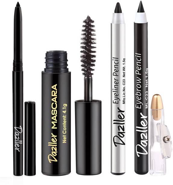 dazller College Makeup Essentials-4, Kreamy Kajal+Mascara+Eyeliner Pencil+Eyebrow Pencil