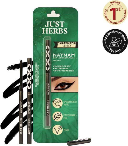 Just Herbs Naynam Day Long kohl Kajal Smudge-Proof Sweet Almond Oil & Vitamin E