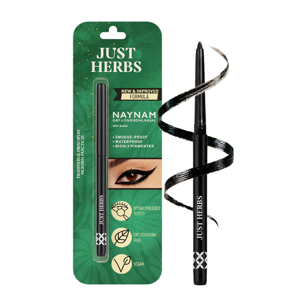 Just Herbs Naynam Day Long kohl Kajal Smudge-Proof Sweet Almond Oil & Vitamin E