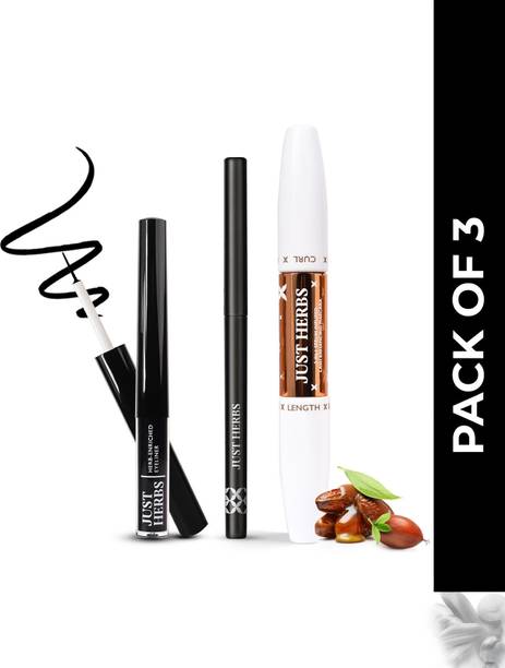 Just Herbs Eye Make Up Essentials Combo Pack of 3 | Kajal, Eyeliner, Mascara