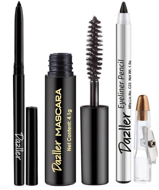 dazller College Makeup Essentials-3, KreamyKajal + Mascara + EyelinerPencil, MatteFinish