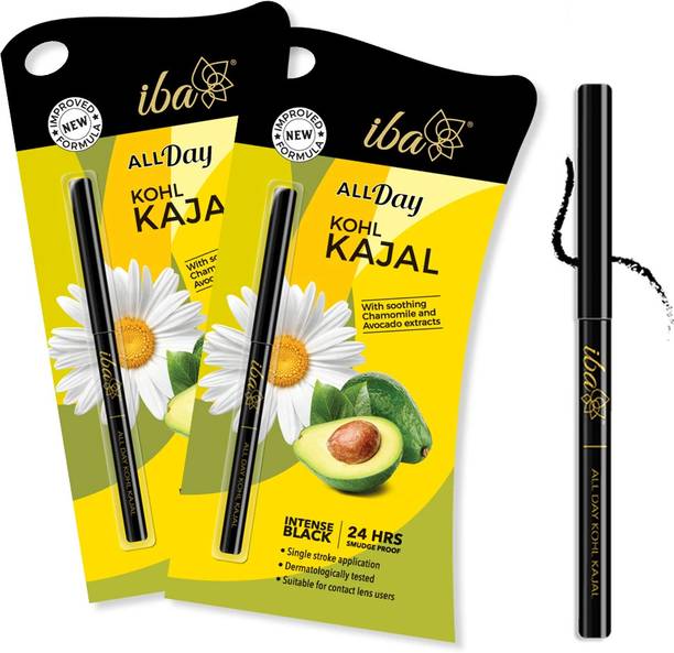 Iba All Day Kohl Kajal for Eye Makeup 24 Hr Long Stay, Smudge Proof (Pack of 2)