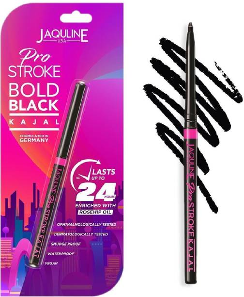 JAQULINE USA Pro Stroke Bold Black Kajal | Waterproof Smudge Proof | Vegan | 24Hr Intense