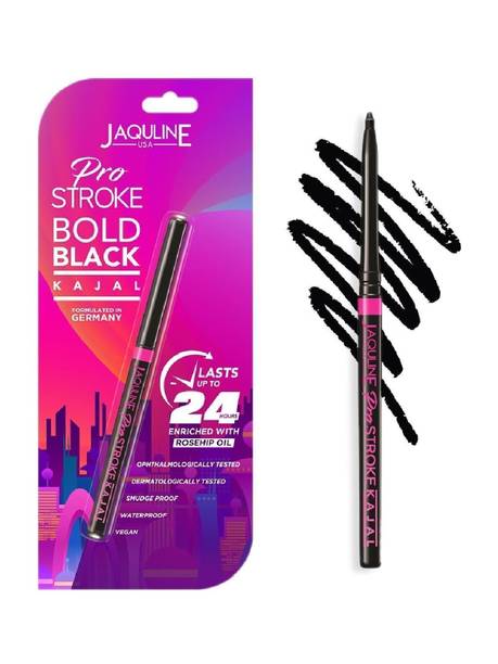 JAQULINE USA Pro Stroke Bold Black Kajal | Waterproof Smudge Proof | Vegan | 24Hr Intense