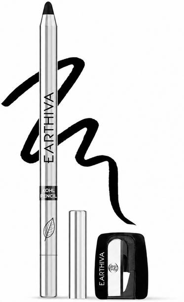 EARTHIVA Intense Black Kohl Kajal Pencil with Sharpener | Smudge Proof & Long Lasting