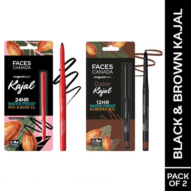 FACES CANADA Magnet Eyes Kajal Combo | Long Stay | Highly Pigmented | Pack of 2 |