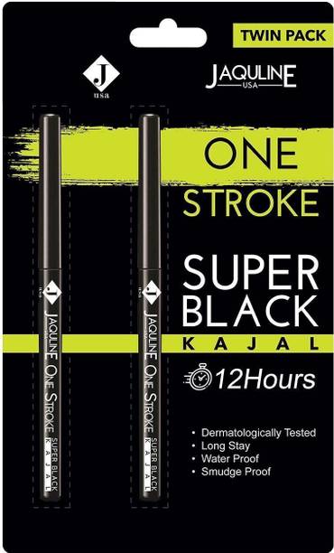 JAQULINE USA One Stroke Super Black Kajal Twin Pack |Water & Smudge Proof Kajal