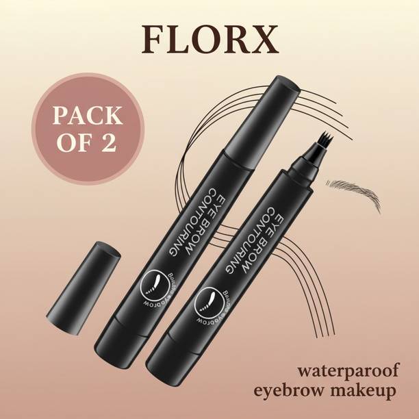 florx Waterproof and Sweat-Proof 4 Point Microblading Eye Brow Pencil - Pack of 2