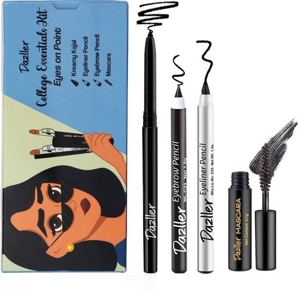 Dazller College Makeup Essentials-4, Kreamy Kajal+Mascara+Eyeliner Pencil+Eyebrow Pencil