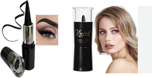 bevauty new water proof perofessional use jet black eye kajal easy to use pack of 2