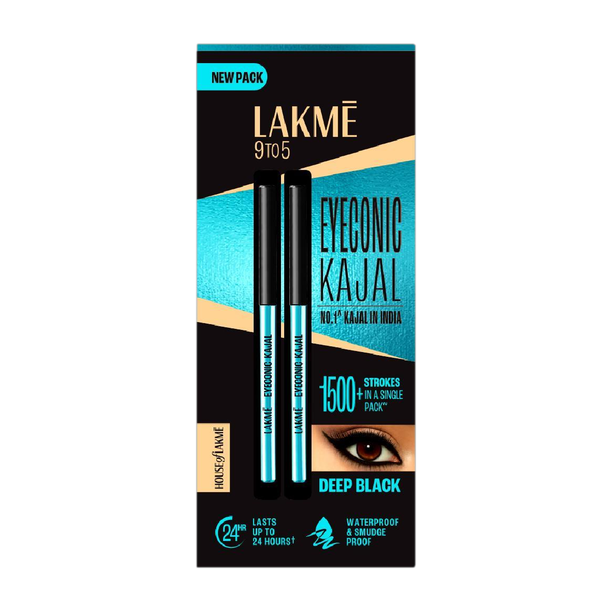 Lakmé 9 to 5 Eyeconic Kajal Twin Pack, lasts upto 24hrs, Pack of 2