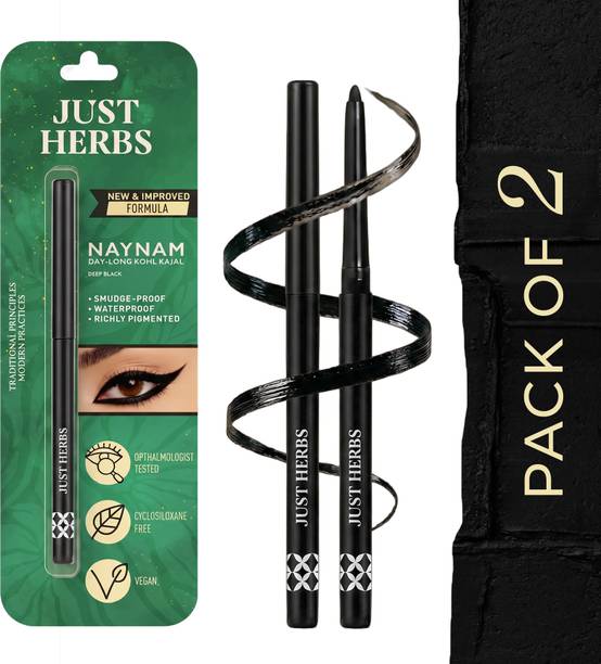 Just Herbs Long Wear 2 in 1 Herbal Deep Black Kajal | Pack of 2