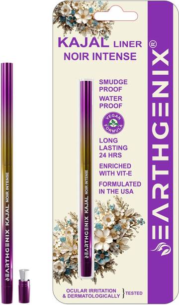 Earthgenix Kajal Liner Noir Intense with Vitamin-E, Formulated in the USA, Smudge Proof