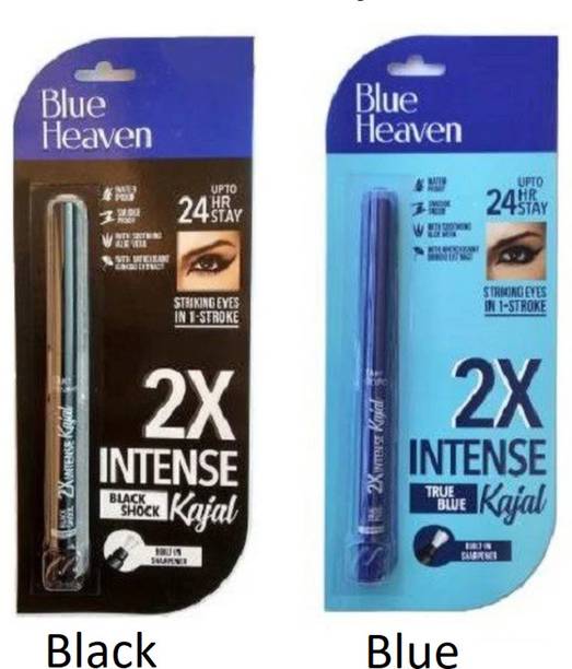 BLUE HEAVEN Waterproof 2x Intense Kajal Black With Blue Pack of 2