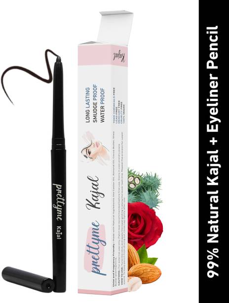 Prettyme Herbal Kajal + Eyeliner Pencil for Sensitive Eyes | Soothing, Gentle & Non Toxic
