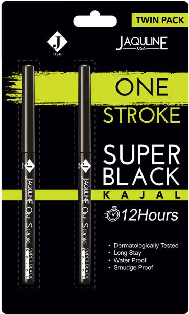 Jaquline USA One Stroke Super Black Kajal Twin Pack |Water & Smudge Proof Kajal