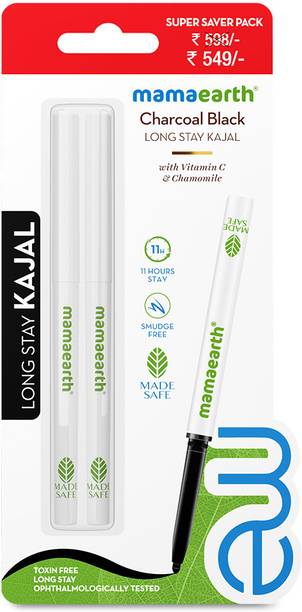 Mamaearth Charcoal Black Long Stay Kajal with Vitamin C & Chamomile for 11-Hrs Smudge-free