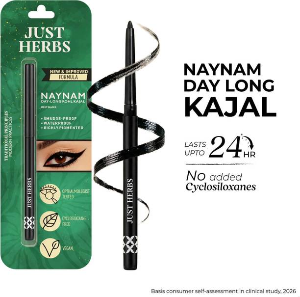 Just Herbs Naynam Day Long kohl Kajal Smudge-Proof Sweet Almond Oil & Vitamin E