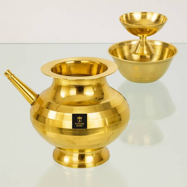Esteem King Pure Brass Karwa Chauth Kalash/Lota, Peetal Karwa- Large Karva for Puja 1.45LTR Brass Kalash