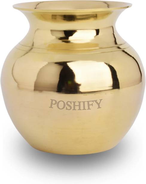 POSHIFY Brass Kalash with Pipe and Lid - Traditional Indian Puja Kalash Brass Kalash