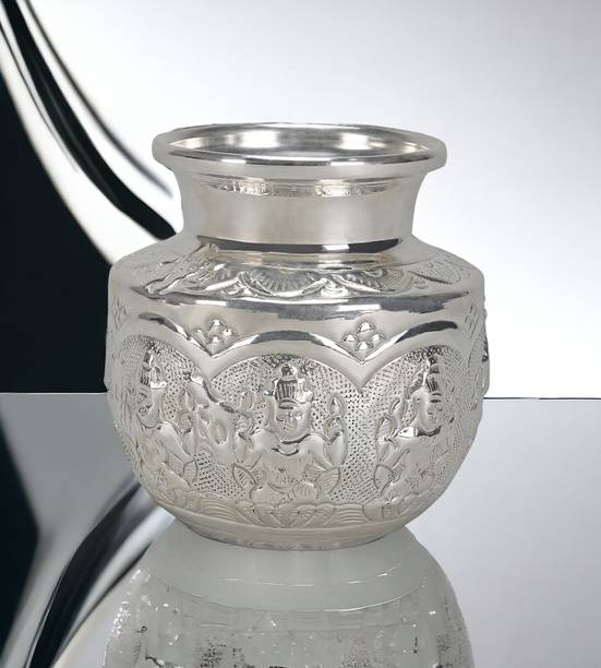 Sigaram German Silver Ashtalakshmi Kalash For Festival Decoration and Office Silver Plated Kalash