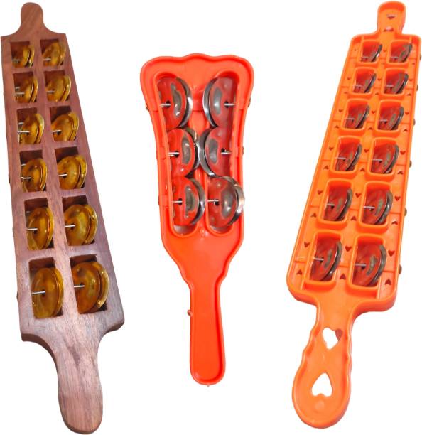 Sahiba Hand Taal Plastic Wooden Jheeka For Bhajan and Kirtans Mandir (3 Pcs Combo) Kartal Instrument
