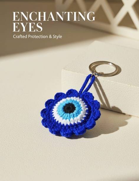 GRASIO Handmade Crochet Evil Eye Keychain, Nazar Protector Charm Key Chain