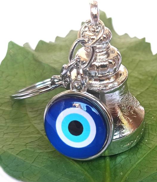 ShopTop Evil Eye with Shine Silver Guardian Bell Keychain for men and women Key Chain