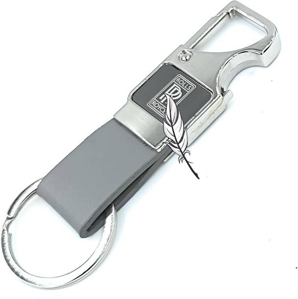 Sbb Novelty Premium Zinc Alloy Hook Locking Heavy Metal ring for Cars Grey Colour rolsroyce Key Chain