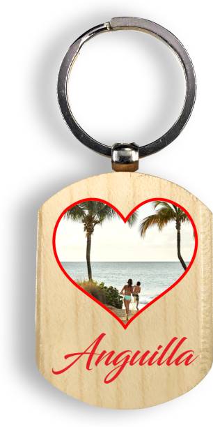 Regalocasila Natural Wooden Beach Printed Souvenir Tourism Anguilla Keyring Key Chain