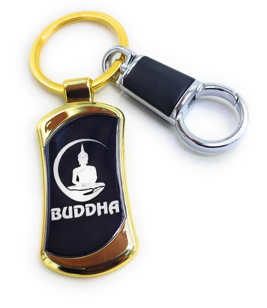 Jdp Novelty Premium Quality Metal Keychain of Meditating Buddha Black Gold Colour Key Chain
