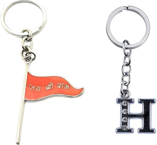 Newview H Alphabet Jai Shree Ram Flag Metal Keychain and Keyring (Orange) Key Chain
