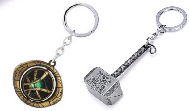 Jainzon Three Shades Dr Strange Keychain &amp; Thor Silver Hammer Keyring Key Chain