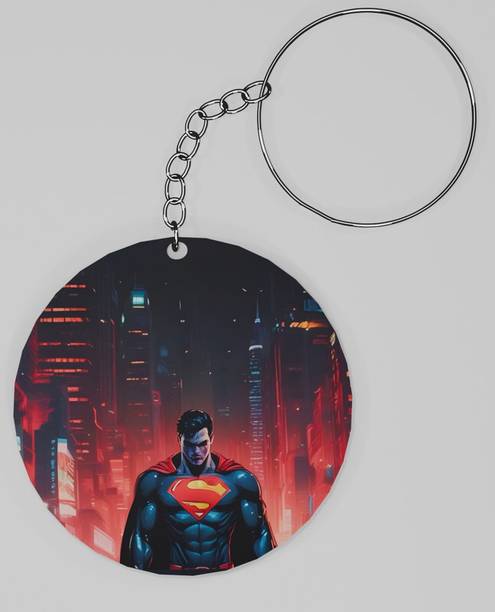 Inkywinky Flying Hero Cityscape Artwork Keychain | Bold Sky Warrior Print Key Chain