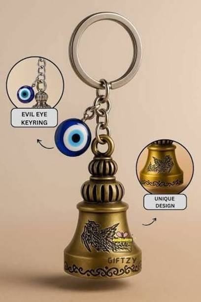 YGH Guardian Bell with Evil Eye Keychain – Protective Lucky Charm for Car, Bike Key Chain