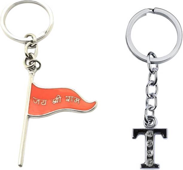 Newview T Alphabet Jai Shree Ram Flag Metal Keychain and Keyring (Orange) Key Chain