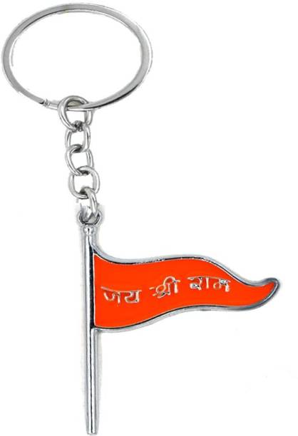 FOXR Jai Shree Ram Bhagva Flag Metal Decorative Gifting Key Chain Key Chain