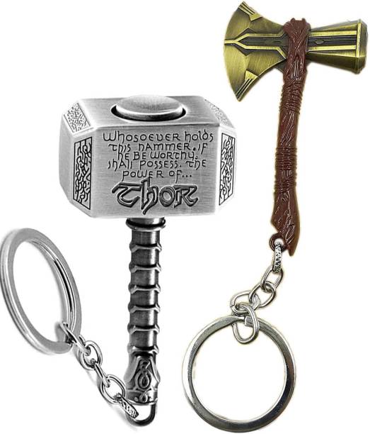 NSV Combo of Avengers Thor Axe &amp; Thor Hammer Metallic Silver keyring Key Chain