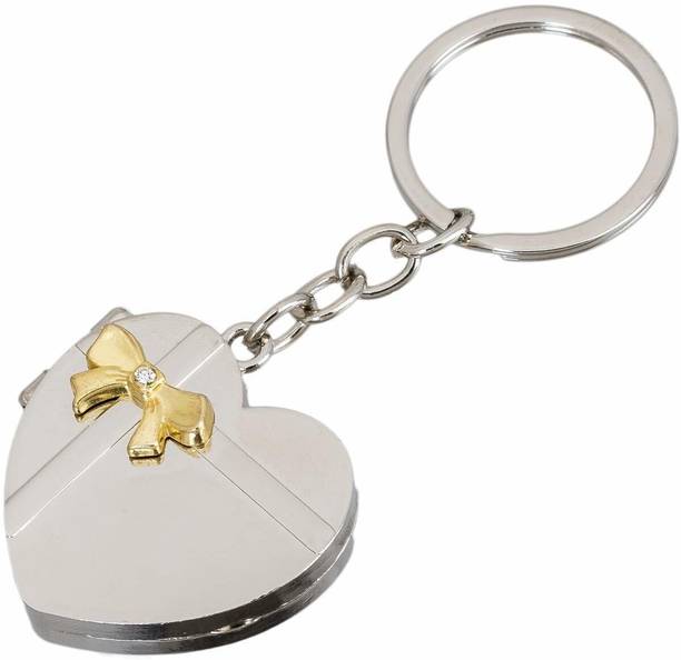 Spotlight Heart Shape Double Photo Frame Metallic Keyring Key Chain for Boys and Girls Key Chain