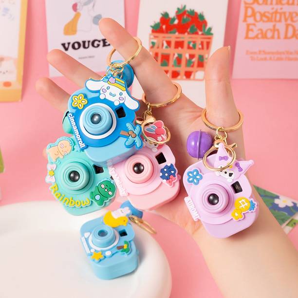 BRAND HOME Mini Cartoon Projector Keychain with Bell Camera Shaped Pink, Purple, Blue,Green Key Chain