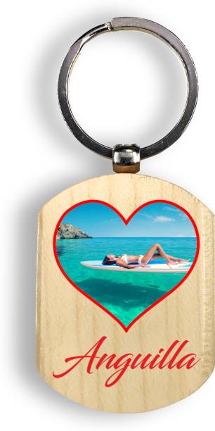 Regalocasila Stylish Eye Catching Sea Printed Souvenir Tourism Anguilla Wooden Keyrings Key Chain