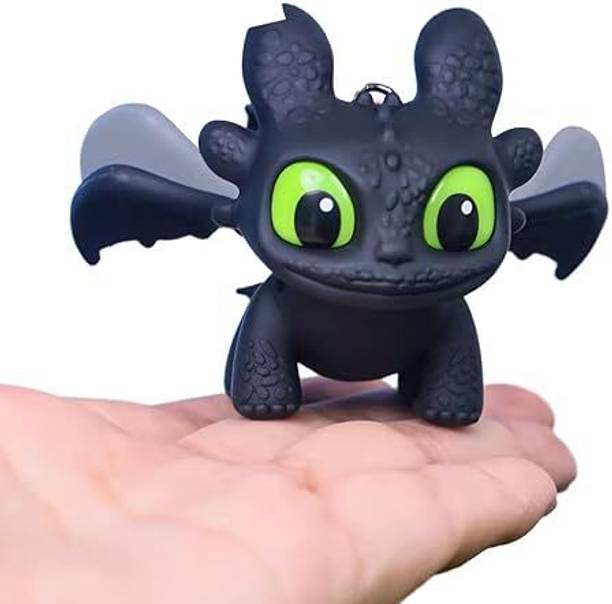 MSVTRADESS Dragon Keychain Toy with Moving Wings and Light, On Off Switch, Black Color Key Chain