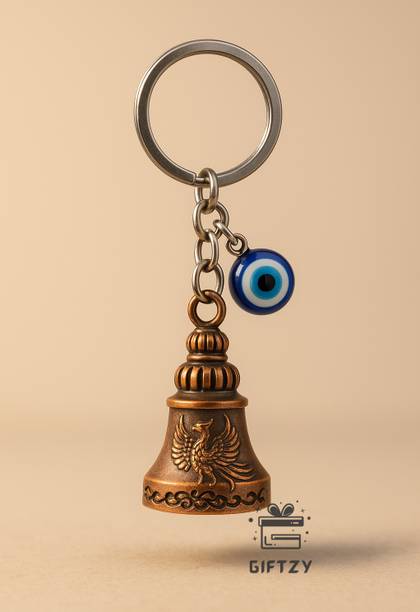 Giftzy Evil Eye Guardian Bell Keychain For Biker Spiritual Lucky Charm Ghanti For Car Key Chain