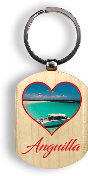 Regalocasila Stylish Natural Wooden Sea Printed Souvenir Tourism Anguilla Keyring Key Chain