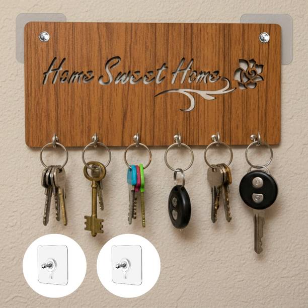 HOME SPIRE Rustic "Home Sweet Home" Key Rack – Tool-Free Installation Entryway Style Wood Key Holder