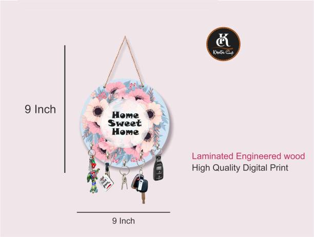 Khatu Crafts Printed Wall Hanging Home Sweet Home flowers Designed Wood Key Holder