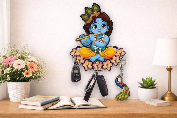 RAGHAV ENTERPRISES Premium krishna key holder Wood Key Holder (5 Hooks, Multicolor) Wood Key Holder