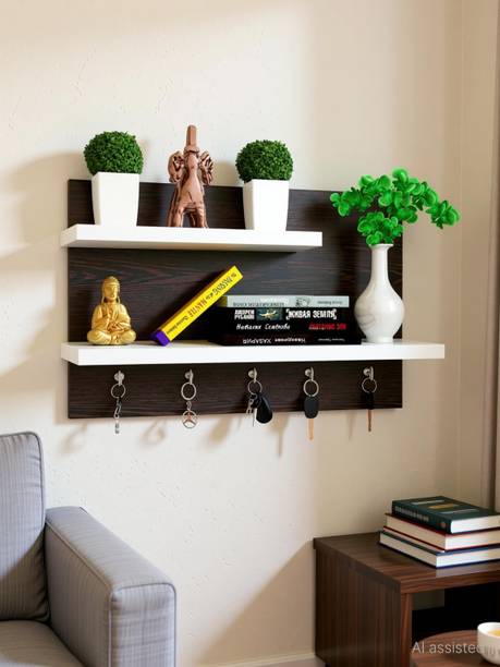 Zkoira Wall Mounted Key Holder with 2 Storage Shelf. Wood, Steel Key Holder