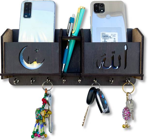 Khatu Crafts Black Islamic Mobile stand with Key holder Wood Key Holder