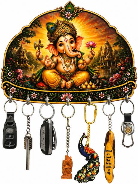 Harmoso Lord Ganesha Wooden Key Holder for Wall Wood Key Holder